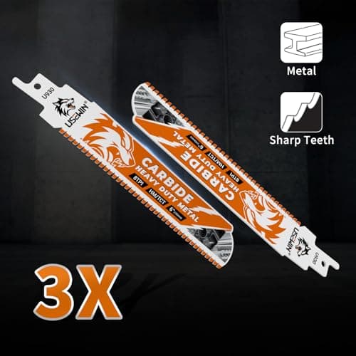 3 Pack Carbide Reciprocating Saw Blades, 6 Inch 8 TPI Metal Blades, Pruning Blade for Reciprocating Saw for Thick Metal, Cast Iron, Alloy Steel