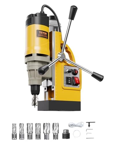 VEVOR Magnetic Drill, 1450W Motor 2 in Boring Diameter, 2878 lbf Electric Mag Drill Press, with 6 Coring Bits, Variable Speed, Drilling Machine for Metal Surface, Home Improvement Industry, Yellow
