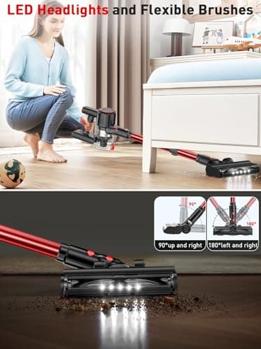 Cordless Vacuum Cleaner, 40Kpa 8-in-1 Vacuum Cleaners for Home, 45Mins Runtime Anti-Tangle Stick Vacuum with LED Display, 3 Modes Suction, Lightweight Vacuum for Hardwood Floor/Carpet/Pet Hair