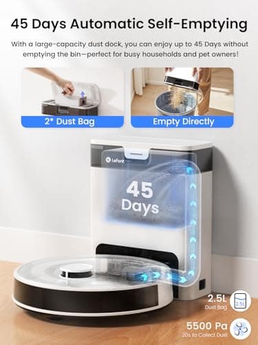 Lefant LiDAR Robot Vacuum and Mop, 45-Day Self-Emptying, 190° PSD Obstacle Avoidance, Customized Cleaning, Multi-Floor Mapping, 5500Pa Strong Suction, 140 Min Runtime, WiFi/App/Alexa, M2 Pro