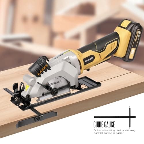 4-1/2 Inch Mini Circular Saw, 3400 RPM Cordless Circular Saw with Laser Guide, Rip Guides, 2 Blades (24T Wood + 60T Metal), Max Cutting Depth 1-11/16" (90°), 1-1/8" (45°)"