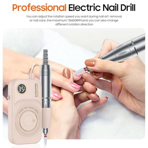 Professional Nail Drill 35000 RPM,SONGMIN Portable Cordless Efile with Bits Kit for Acrylic Nails Gel Polishing Removing,Rechargeable Electric Nail File Machine for Manicure,Pedicure Salon Home,Pink
