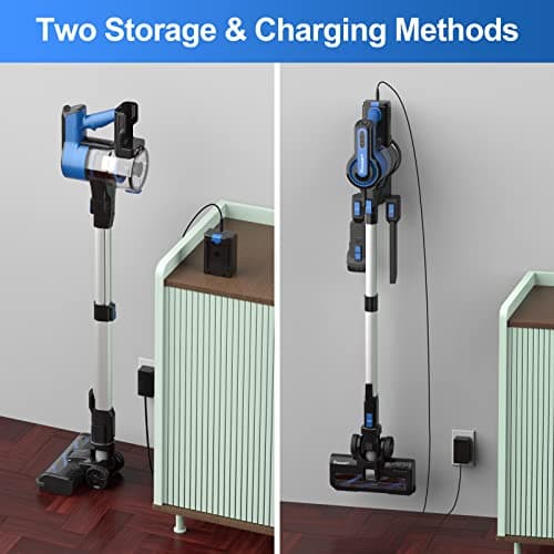 Cordless Vacuum Cleaner for Home, 45Kpa Lightweight Stick Vacuum with Powerful Suction, Rechargeable Battery Up to 50mins, Handheld Vacuum Cleaners for Carpets, Pet Hair，Hardwood Floors - Blue