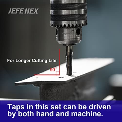 JEFEHEX 18pcs Drill and Tap Set with 1 Piece T-Handle Ratchet Tap Wrench, Tap Range 6-32NC—1/2"-13NC, Black and Gold Premium HSS Jobber Length Drill Bits and Hand Plug Taps with Metal Indexed Box