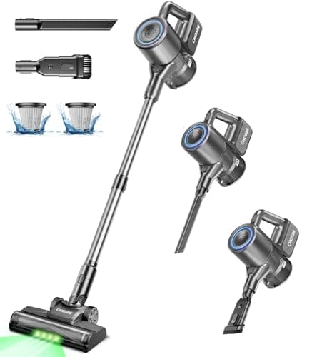 Cordless Vacuum Cleaner, 500W/40Kpa Stick Vacuum with 45Mins Runtime, Self-Standing Vacuum Cleaners for Home, Anti-Tangle, 1.5L Dust Cup, Rechargeable Vacuum for Hardwood Floor Carpet, Gray