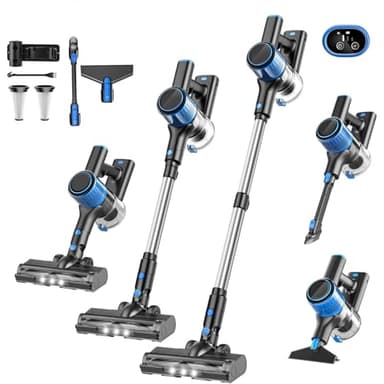 Cordless Vacuum Cleaner, 30Kpa 8-in-1 Stick Vacuum with LED Display & 3 Cleaning Modes, 40-Minute Runtime & Detachable Battery, Lightweight Vacuum Cleaner for Home Hardwood Floors (Blue)