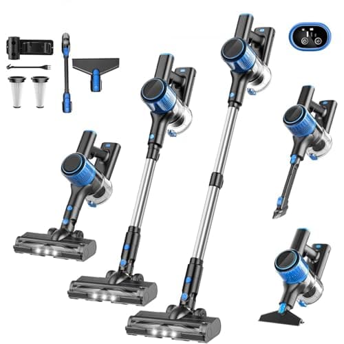 Cordless Vacuum Cleaner, 30Kpa 8-in-1 Stick Vacuum with LED Display & 3 Cleaning Modes, 40-Minute Runtime & Detachable Battery, Lightweight Vacuum Cleaner for Home Hardwood Floors (Blue)