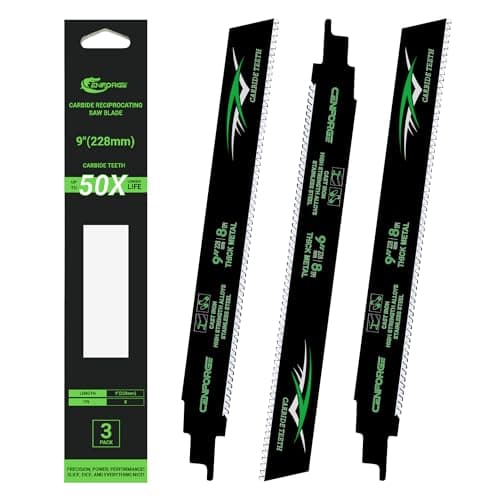Carbide Reciprocating Saw Blade, for Sawzall Carbide Blades, for Sawzall Metal Cutting Blades, for Thick Metal, Cast Iron, Alloy Steel (9-Inch, 3-Pack)