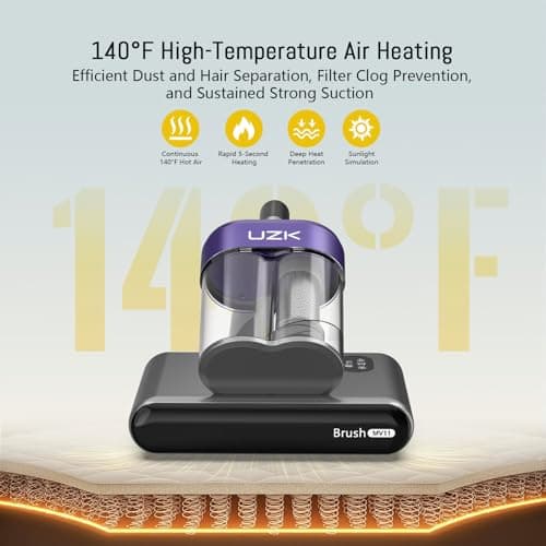 Bed Vacuum Cleaner Mattress Vacuum Cleaner,16Kpa Powerful Handheld Vacuums with UV-C Light & Double Dust Cup & High Heating & Ultrasonic & Anion for Bed Sofa (MV11,Black)