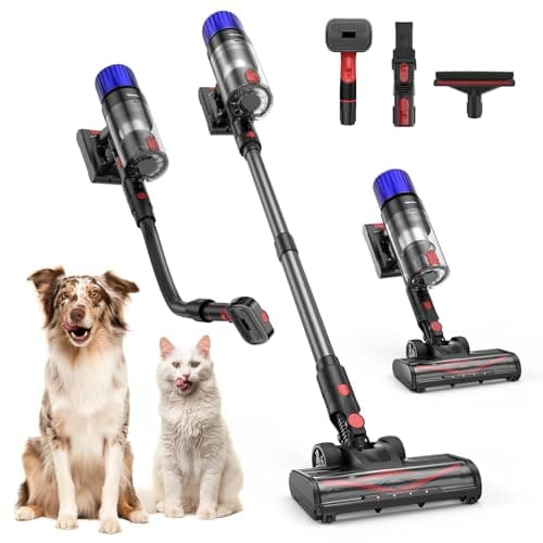 Cordless Vacuum Cleaner, 500W 50 Minutes Runtime Stick Vacuum for Pet Hair, Powerful Suction, Rechargeable, Lightweight, Handheld Vacuum Versatile for Carpet, Hard Floor (Starry Gray)