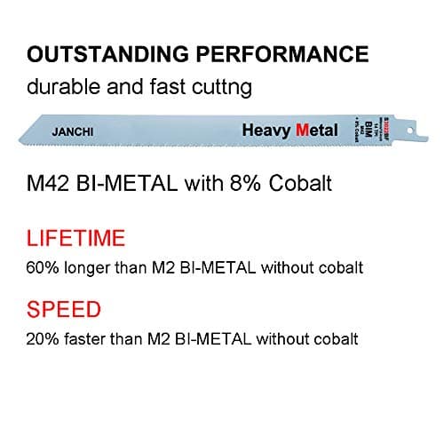 Heavy Duty Metal Cutting Reciprocating Saw Blades, 12-Inch 14TPI M42 Bi-Metal +8% Cobalt Reciprocating Saw Blade for Thick Metal Fast Straight Cutting, Solid Pipes, Profiles 5-Pack
