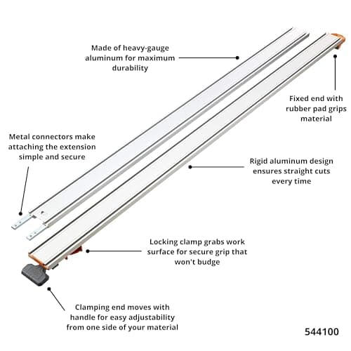 BORA 100" NGX Clamp Edge, Straight Cut Guide for Circular Saws, Aluminum, Includes 50-Inch Clamp Edge & 50-Inch Extension for 100-Inch Cutting Length, 544100