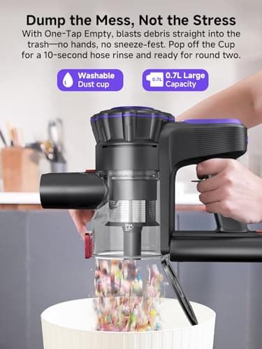 MONSGA Cordless Vacuum Cleaner, 45KPa 400W Stick Vacuum for Home, 50Mins Anti-Tangled Vacuum Cleaner with Charging Dock, Light-Weighted Handheld Vacuum for Pet Hair/Carpet/Floor, LED Display, MV3