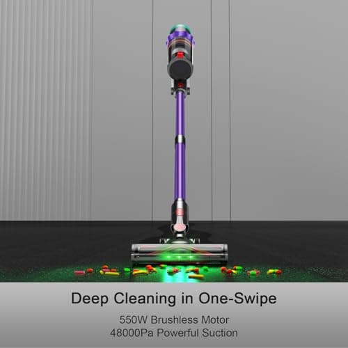 Cordless Vacuum Cleaner, 550W 48kPa 60 Mins Runtime Vacuum Cleaners for Home, Stick Vacuum with Intelligent Display, Rechargeable Battery and Anti-Tangle Brush, Perfect for Pet Hair/Carpet/Floors