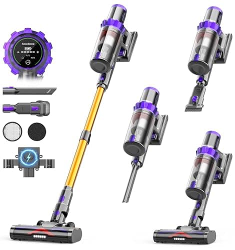 Cordless Vacuum Cleaner, 580W 48KPA 65Mins Runtime Self-Standing Vacuum Cleaners for Home, Stick Vacuum with Charging Dock Station Removable Battery, Handheld Vacuum for Carpet,Pet Hair,Hardwood Floor