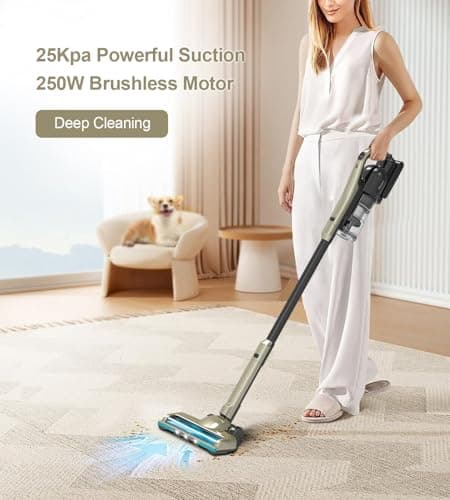 Cordless Vacuum Cleaner, 25Kpa Powerful Suction Ultralight Stick Vacuum with Tangle-Resistant Floor Brush, 2500mAh Fast-Charging Battery for Pet Hair Floor Carpet Stair, 4 Hepa