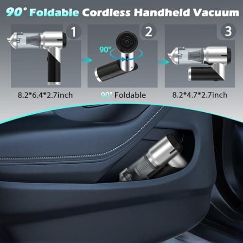 Car Vacuum Portable Cordless Foldable Mini Vacuum, 17000PA Strong Suction, 40mins Runtime, 4-in-1 Air Duster & Air Blower Handheld Vacuum with One-Click Dust Removal for Car, Home,Office Pet