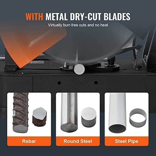 VEVOR Chop Saw, 14''/355mm Blade Diameter Cut Off Saw, 2800W 1200RPM Steel Cutting Machine, 0-45° Adjustable Dry Cut Chop Saw, Miter Saw for Cold Cut Saw for Steel/Iron/Aluminum, Black