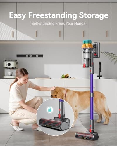 Cordless Vacuum Cleaner, 48KPA 550W 65Mins Self-Standing Vacuum Cleaners for Home, Cordless Stick Vacuum with Oversized Dust Cup, Rechargeable Vacuum for Hardwood Floor, Carpet, Pet Hair