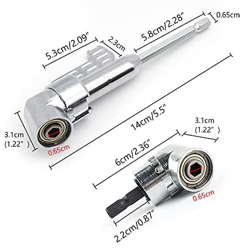 Silver 105 Degree Right Angle Drill Bit Holder, 1/4" Hex Shank Driver and Flexible Angle Extension Bit Kit for Screwdriver & Drill