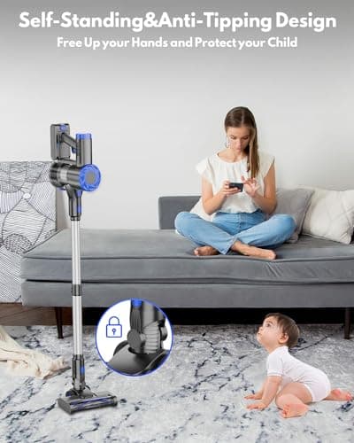 Cordless Vacuum Cleaner, Super Power Suction Stick Vacuum Cleaners with 2200 mAh Battery,8-in-1 Lightweight Self-Standing, 35 Mins Runtime for Home Hard Floor Low-Pile Carpet Pet Hair