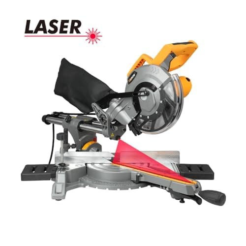 Hoteche 8-1/4-Inch Miter Saw 12.5A Sliding Compound Single Bevel Chop Saw with Laser and Blade for Wood and Metal Working