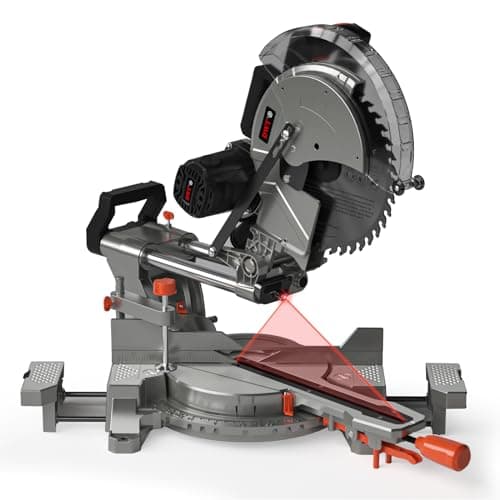 12-inch Compound Miter Saw with Double Bevel Cutting (-45/0/+45), Laser Guide, 9 Positive Stops, 3800RPM, 15Amp Miter Saw with Extension Table, 4.2x13in Cutting Capacity