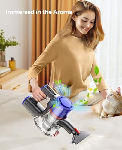 Cordless Vacuum Cleaner, 45Kpa 550W 60Mins Vacuum Cleaners for Home, Self-Standing Stick Vacuum Cleaner with Wall Mount Charging, Scented Card, for Furniture, Carpet, Pet Hair, Hard Floor