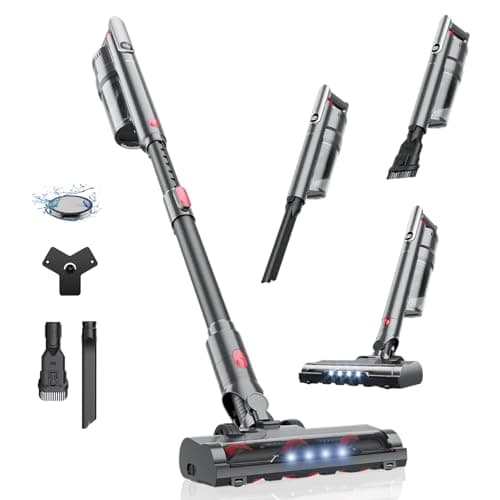 Cordless Vacuum Cleaner 45Kpa Brushless Motor Vacuum Cleaners for Home, Lightweight Stick Vacuum with LED Floor Brush, Rechargeable Cordless Vacuum for Pet Hair Carpet Hardwood Floor
