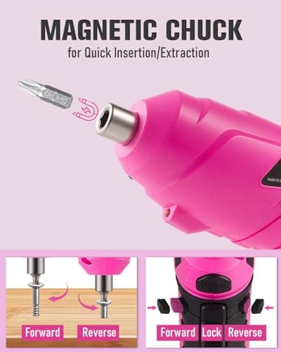 Pink Cordless Electric Screwdriver Set, 3.7V Rechargeable Small Electric Drill with 25pcs Driver Bit Set, Power 3Nm Screw Gun with 2 Position Handle, Flexible Shaft LED Light for Women
