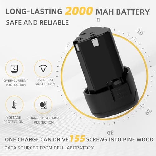 DELI 12V Cordless Drill Set, 2.0Ah Battery with Charger, 3/8'' Keyless Chuck, 18+1 Torque Settings, Electric Mini Drill for Home Improvement