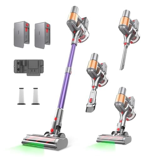 Cordless Vacuum Cleaner, 2 Batteries 120 Mins Runtime, 550W 45KPA Stick Vacuum with Self-Standing, Tangle-Free Brush, LED Display, Vacuum Cleaner for Home Hardwood Floor, Carpet, Pet Hair