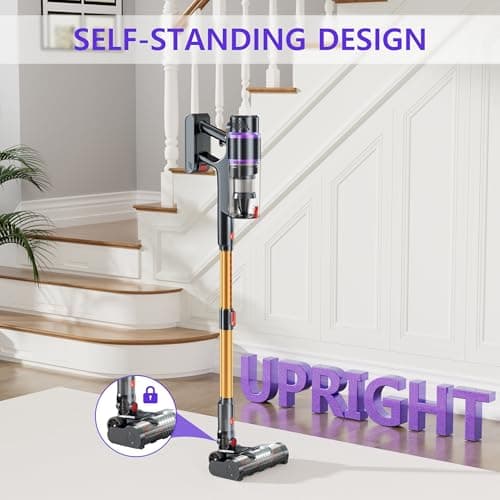 Cordless Vacuum Cleaner, 550W/50Kpa/70Mins Vacuum Cleaners for Home with Smart Auto Mode/LED Touch Display, Self-Standing Cordless Stick Vacuum Rechargeable, Vacuum Cleaner for Pet Hair/Carpet/Floors