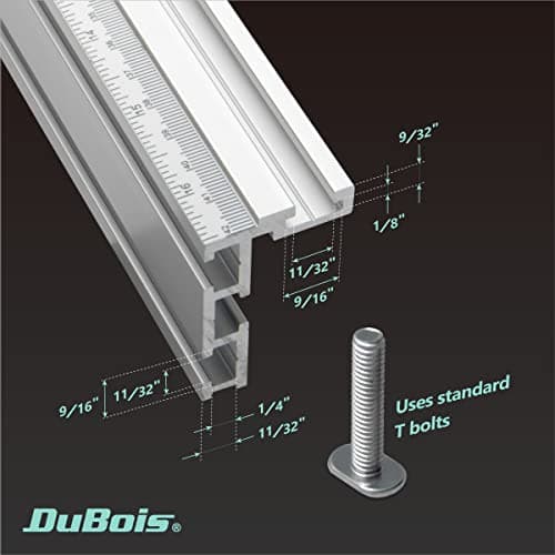 DuBois 51007 Table Saw Miter Gauge Fence System w/ 13 Precise Angle Stops & Standard 3/4”x 3/8”T-Slotted Miter Bar w/T-Slot Plate, Includes T-track Miter Fence, T-track Flip Stop, SEA/Metric Scale