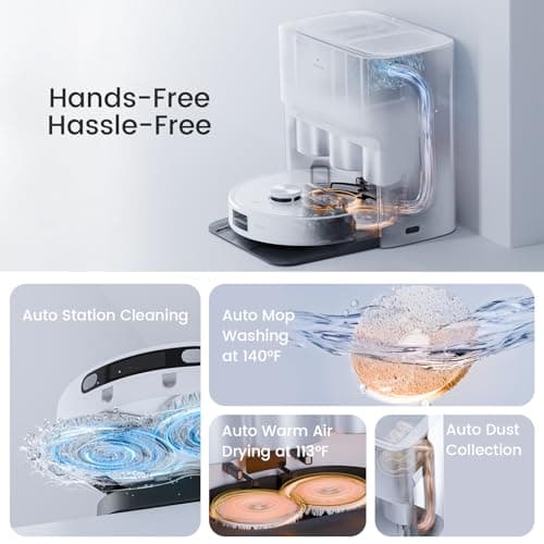 Robot Vacuum with All-in-One Station, Dual Mops with 12 mm Auto-Lift and Carpet Detection, Auto Dust Collection, 6000 Pa Suction, 180 Mins Runtime, Auto Mop Washing & Drying