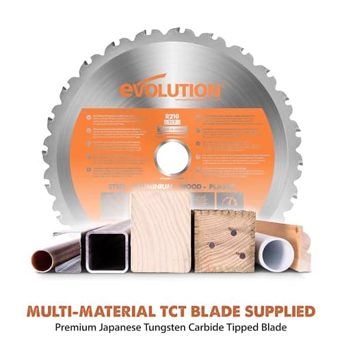 Evolution R8MTS | 8-1/4” Convertible Miter/Table Saw | Multi-Function Saw | 0-45° Bevel & +/- 45° Miter | Multi-Material Cutting: Wood, Plastic, Metal | Compact, Powerful 12A Motor | TCT Blade Incl