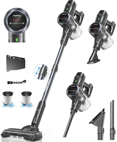 FABULETTA Cordless Vacuum Cleaner, 35Kpa Vacuum Cleaners for Home, Max 50 Mins Runtime, Self-Standing Design, 5-Layer Filtration System, Anti-Tangle Brush, LED Display, Lightweight