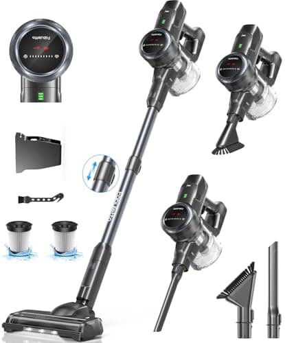 FABULETTA Cordless Vacuum Cleaner, 35Kpa Vacuum Cleaners for Home, Max 50 Mins Runtime, Self-Standing Design, 5-Layer Filtration System, Anti-Tangle Brush, LED Display, Lightweight