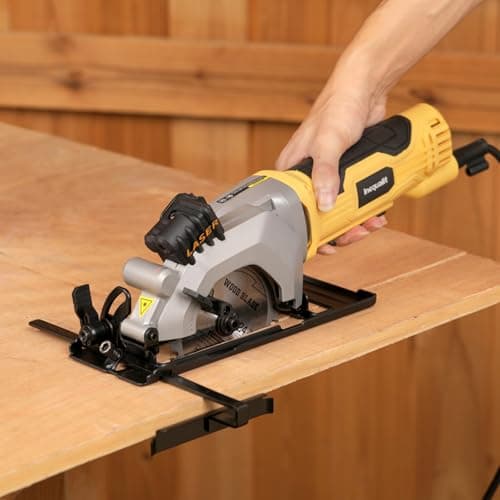 4Amp Mini Circular Saw, 3500RPM Corded Compact Saw with 4-1/2" 24T TCT Blades, Laser Guide, Rip Guide, Vacuum Adapter and Blade Wrench, Max Cutting Depth 1-11/16"(90°), 1-1/8"(45°）