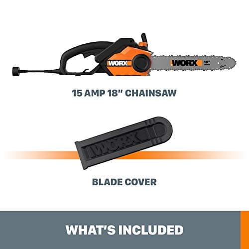 Worx WG304.2 Saw 18-Inch 15.0 Amp Electric Chainsaw with Auto-Tension, Chain Brake