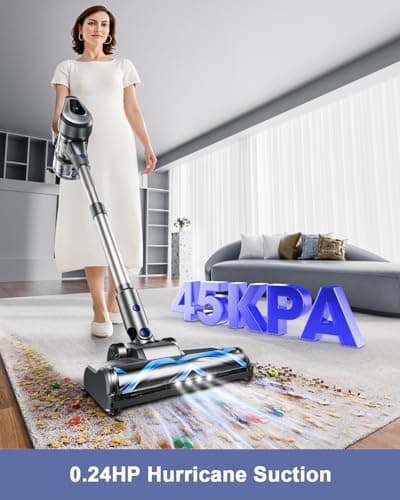 Cordless Vacuum Cleaner, Stick Vacuum Cleaners with 150AW Powerful Suction, Tangle-Free Tech for Home with LED Display for Carpet Hardwood Floor Pet Hair Car Cleaning