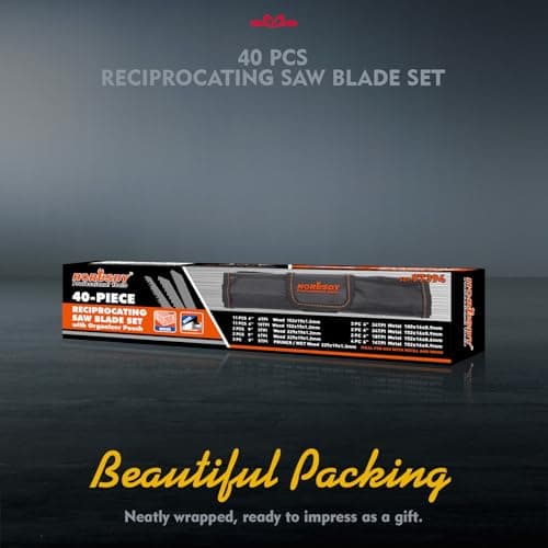 HORUSDY 40-Piece Reciprocating Saw Blade Set for Wood & Metal | Includes Pruning, Wet Wood, PVC and Metal Cutting Blades (3-24TPI) | with Storage Pouch for Easy Organization