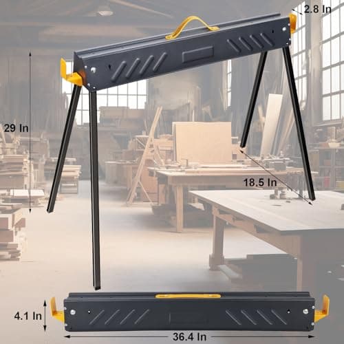 FORUP 2 Pack Heavy Duty Folding Portable Saw Horses Table, 1322 Lbs Load Capacity Metal Saw Horse with Fast Open Legs and Easy Grip Handle for Woodworking, Dark Grey & Yellow