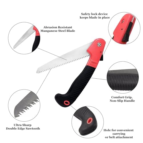 Liphontcta Folding Farm Hand Saw, Manganese Steel Folding Trim Pruner with Safety Lock, Lightweight Gardening Tool, Ideal for Tree, Shrubs, Twigs Pruning