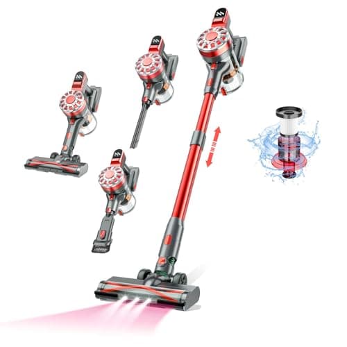 Cordless Vacuum Cleaner,Vacuum Cleaners for Home with Super Suction,Stick Vacuum Cleaner Rechargeable Up to 35 Mins Runtime,Lightweight Hardwood Floor Vacuum for Pet Hair,Carpet(Red)
