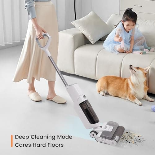 Smart Cordless Wet Dry Vacuum Cleaner and Mop for Hardwood Floor, Digital Display, Long Run Time, Great for Sticky Messes and Pet Hair, Space-Saving Design 250W