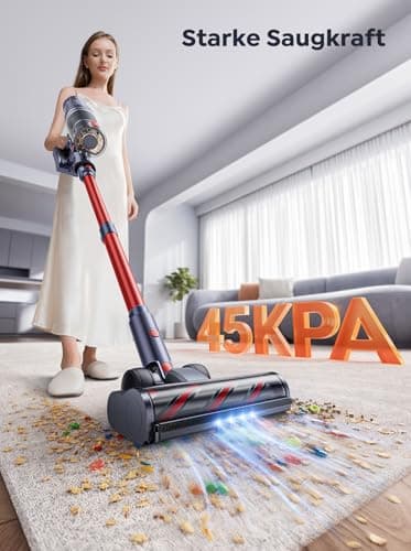 Cordless Vacuum Cleaner 45000Pa/550W/60 Min, Cordless Vacuum Cleaner with Storage Function, Wall Bracket with Integrated Charging Station, Super Quiet Battery Vacuum Cleaner for Hard Floors