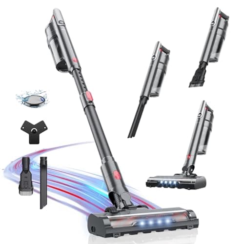 Cordless Vacuum Cleaner 45Kpa Brushless Motor Vacuum Cleaners for Home, Lightweight Stick Vacuum with LED Floor Brush, Rechargeable Cordless Vacuum for Pet Hair Carpet Hardwood Floor