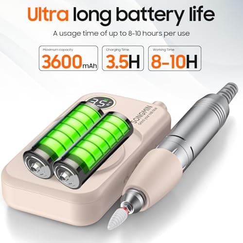 Professional Nail Drill 35000 RPM,SONGMIN Portable Cordless Efile with Bits Kit for Acrylic Nails Gel Polishing Removing,Rechargeable Electric Nail File Machine for Manicure,Pedicure Salon Home,Pink