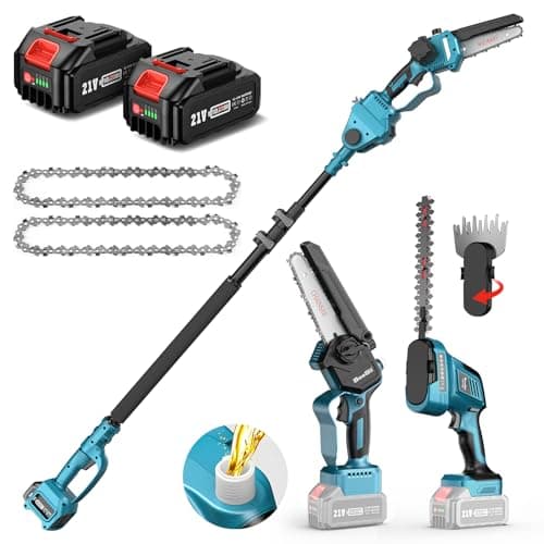 SEESII 6-in-1 Cordless Pole Saw & Hedge Trimmer Combo Kit, Electric Mini Chainsaw with 2×4.0 Ah Batteries, Extension Tree Pruner, Bush Trimmer Limb Branch Cutter, Grass Shears